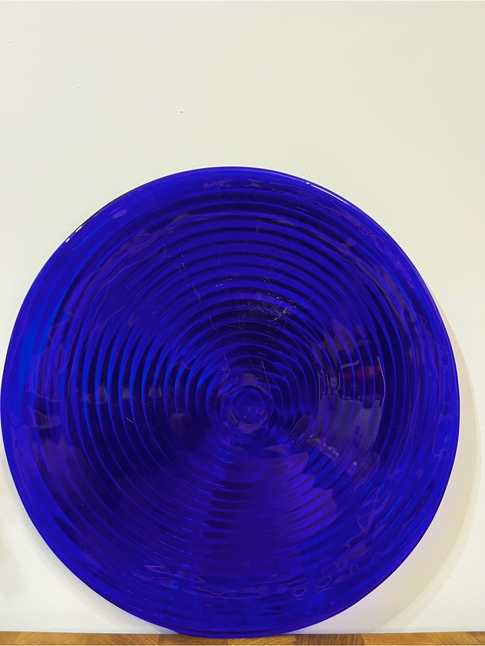 Large 15" Glass Platter Spiral Optic Swirled Cobalt Blue Decor